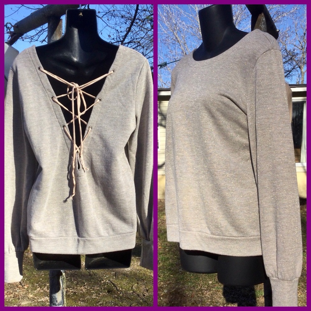 Sparkly Laced Back Sweatshirt, sz L